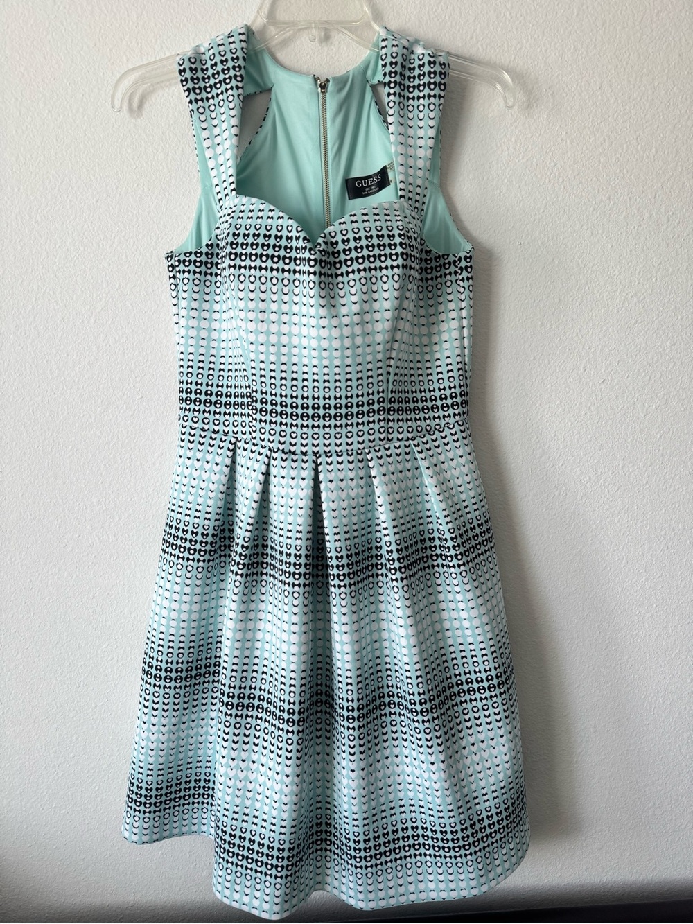 GUESS Mint and Black Midi Fit-and-Flare Dress